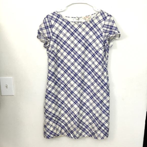 Brooks Brothers Red Fleece Plaid Navy Blue Off White Silk Fully Lined Dress Sz 6 - Picture 1 of 8